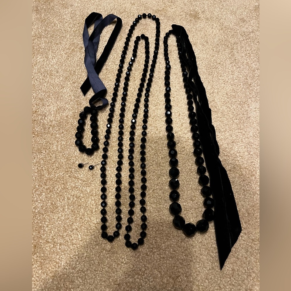 Elegant Black Beaded Necklace Set-2 necklaces, a pair of studs and one bracelet
